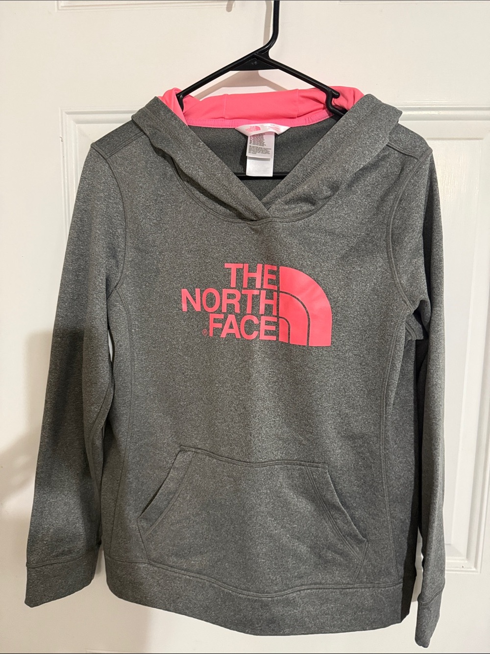 The North Face Gray Pullover Hoodie with Pink Logo